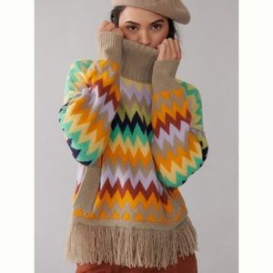 Anthropologie NWT Plenty by Tracy Reese Fringed Turtleneck Sweater Size S.